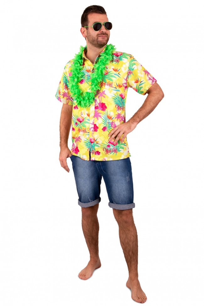 Hawaiihemd geel - Willaert, verkleedkledij, carnavalkledij, carnavaloutfit, feestkledij, hawaii, tropical